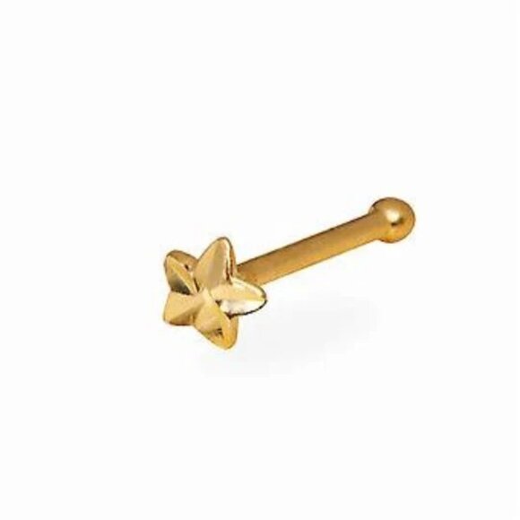 14K White or Yellow Gold Stud Nose Ring Star Body Jewelry Piercing For A… - Picture 2 of 5